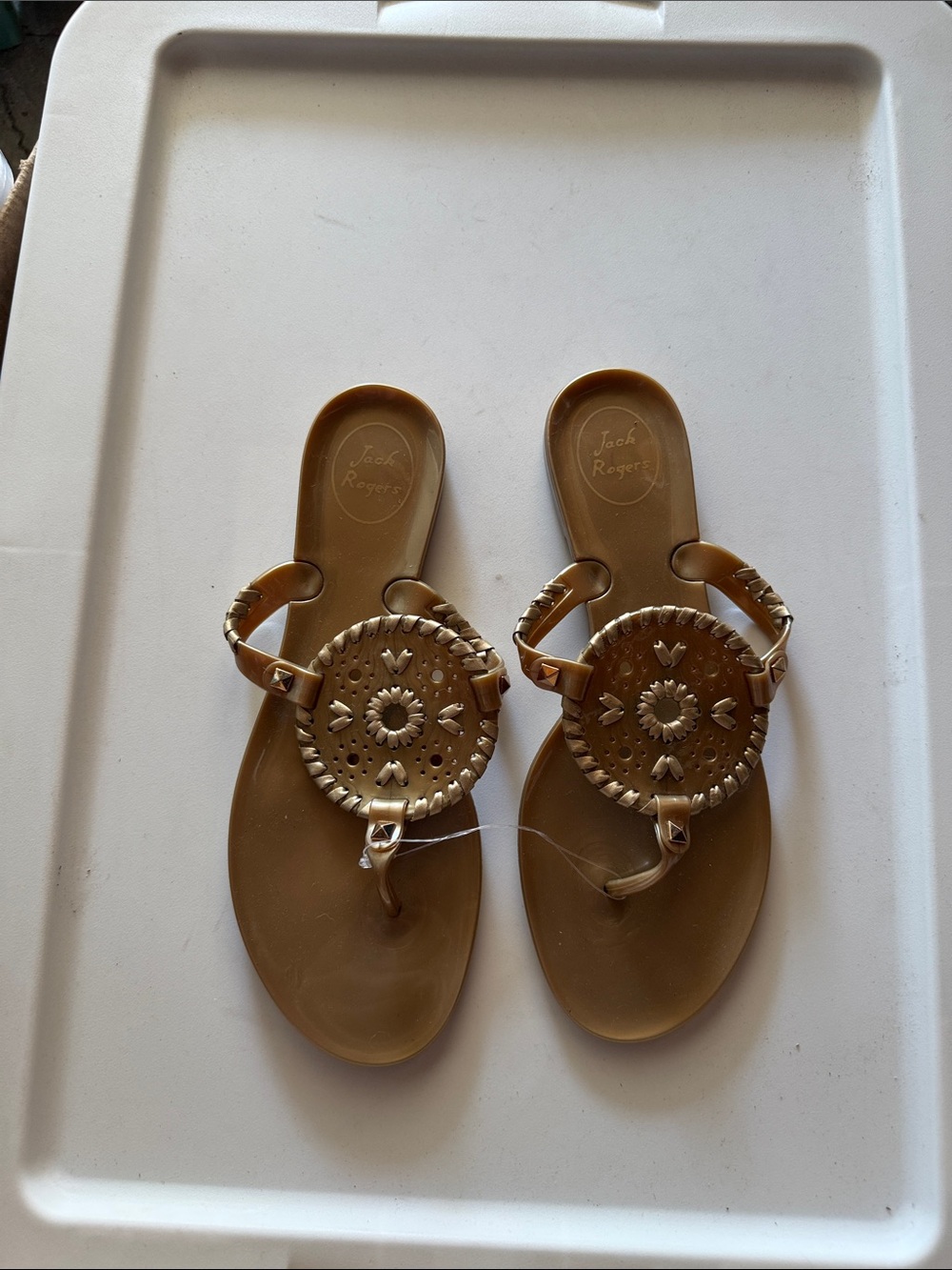 Jack Rogers Tan Jelly Medallion Slide Sandals